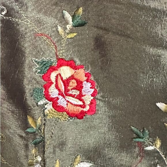 Vintage Green Silk Blend Asian Jacket Fully Lined. Embroidered. Size 10 - Picture 3 of 7